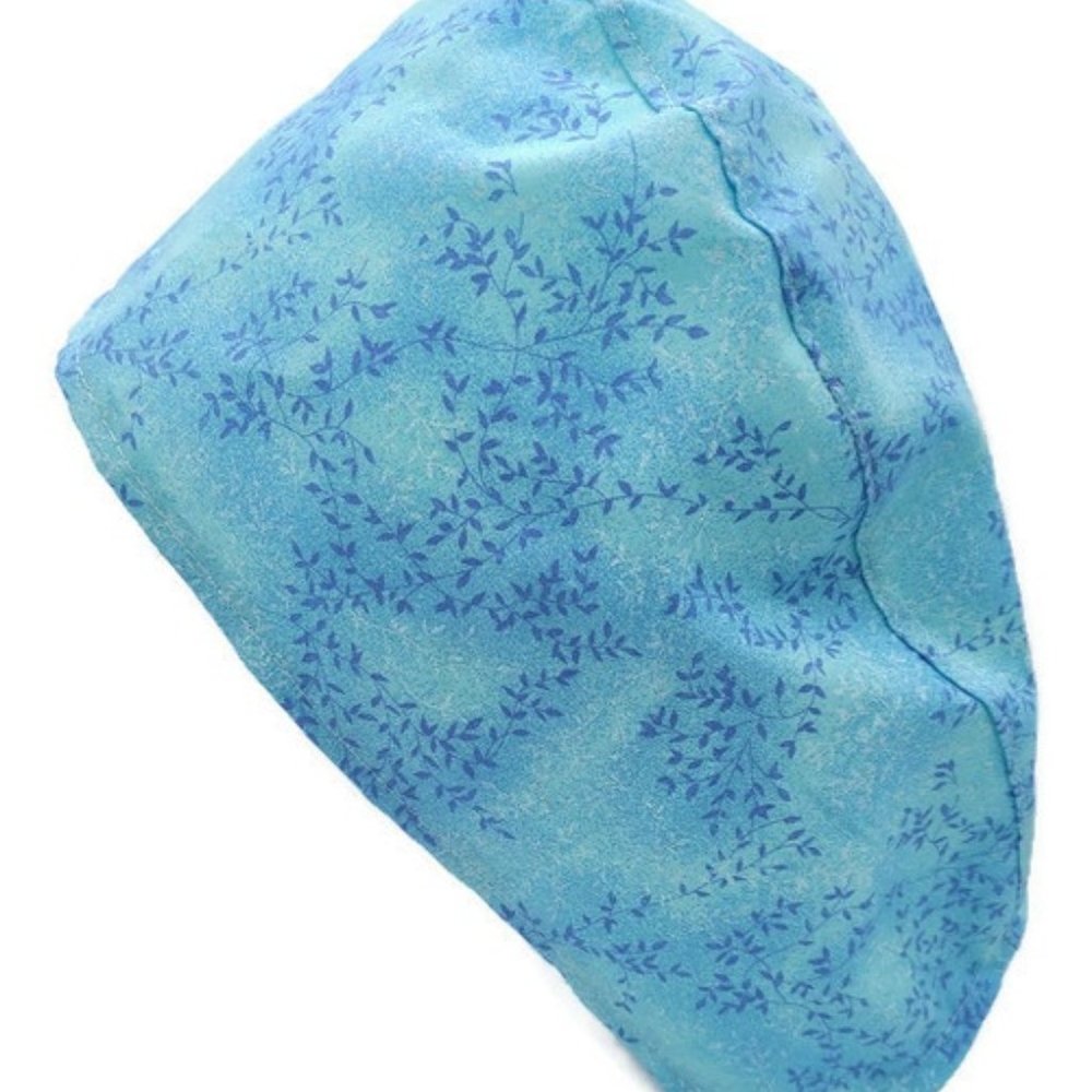 Bright Blue with Leaf Medical Scrub Cap